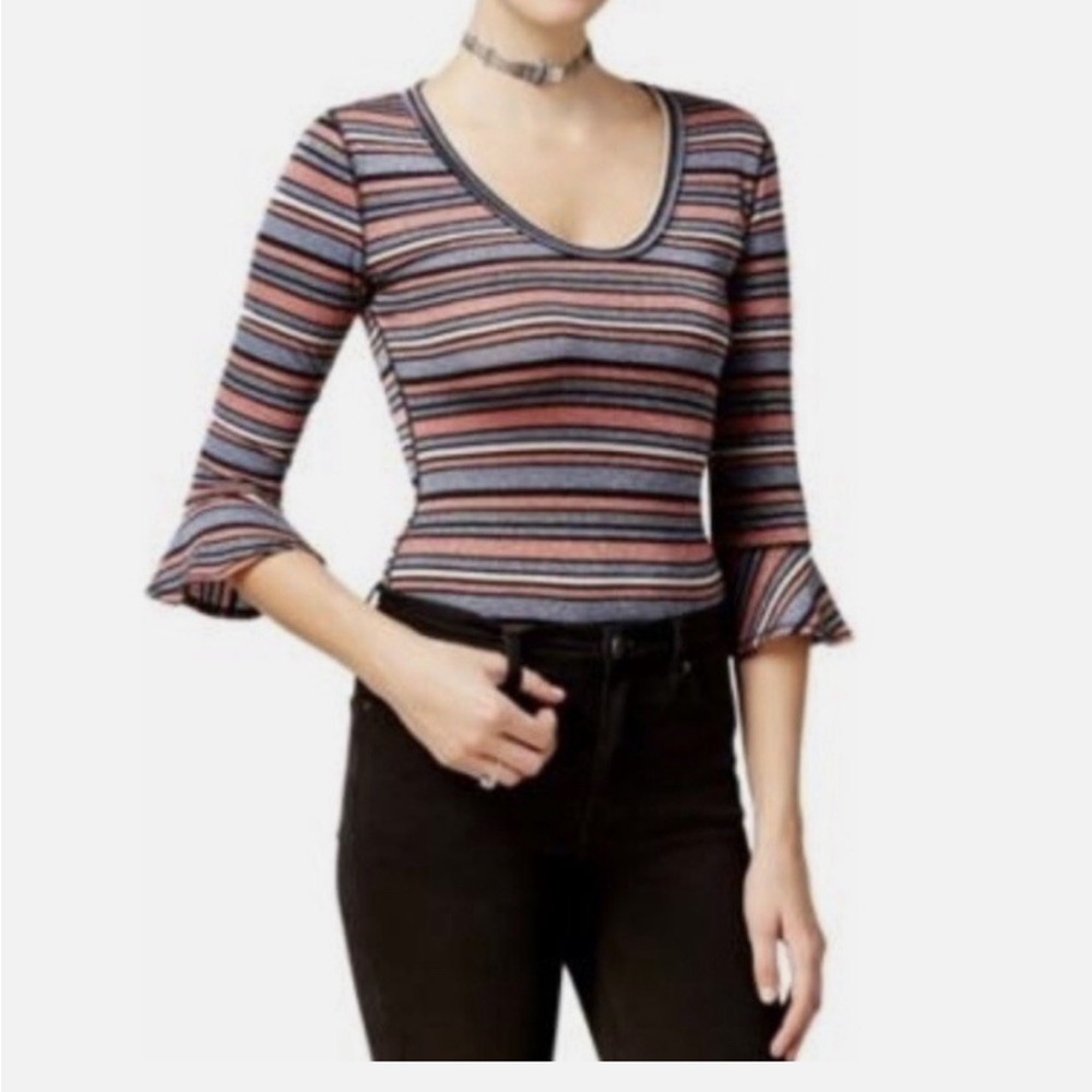 Free People Multicolor Striped Bell Sleeve Blouse